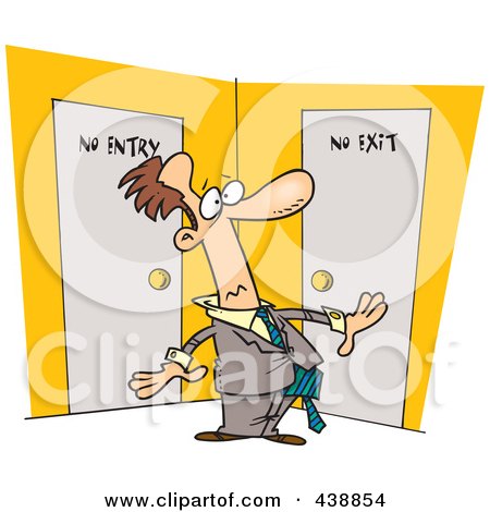 Royalty-Free (RF) Clip Art Illustration of a Cartoon Man Stuck In A Room With No Exit by toonaday