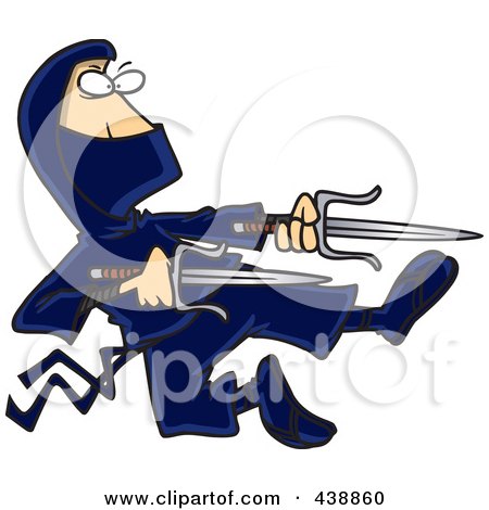 Royalty-Free (RF) Clip Art Illustration of a Cartoon Ninja Holding Blades by toonaday