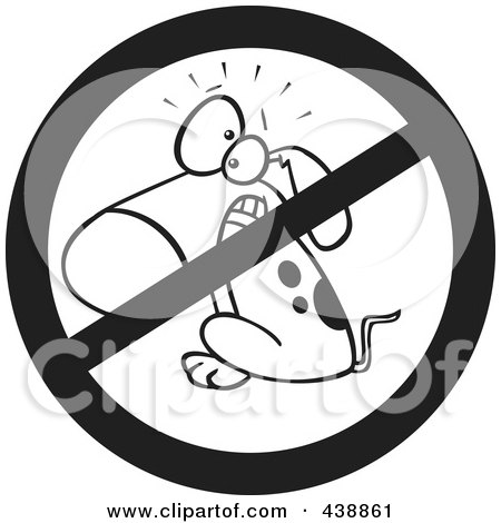 Royalty-Free (RF) Clip Art Illustration of a Cartoon Black And White Outline Design Of A Restricted Dog Sign by toonaday