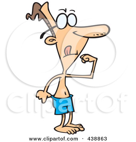 Royalty-Free (RF) Clip Art Illustration of a Cartoon Skinny Man Trying To Flex by toonaday