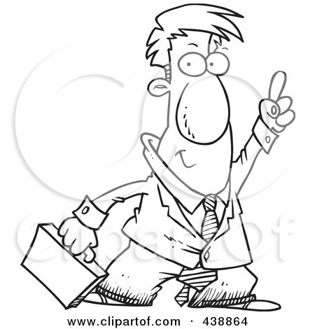 Royalty-Free (RF) Clip Art Illustration of a Cartoon Black And White Outline Design Of A Businessman Holding His Finger Up by toonaday