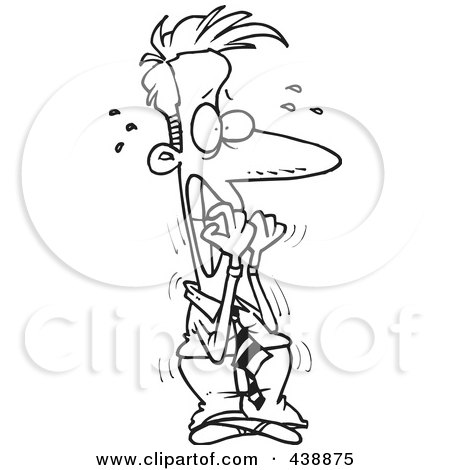 Royalty-Free (RF) Clip Art Illustration of a Cartoon Black And White Outline Design Of A Nervous Businessman Biting His Nails by toonaday