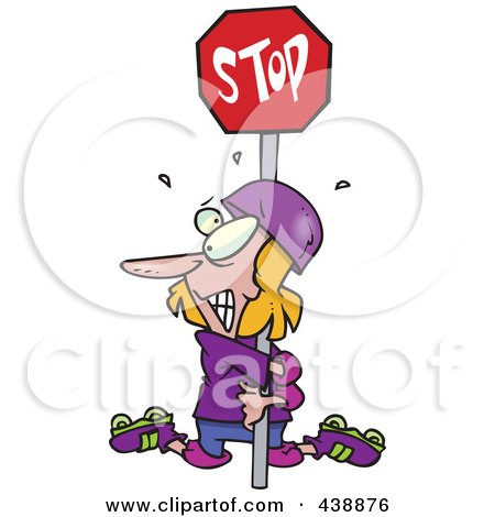 Royalty-Free (RF) Clip Art Illustration of a Cartoon Clumsy Roller Blader Hugging A Stop Sign by toonaday
