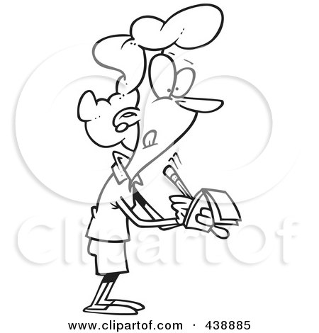 Royalty-Free (RF) Clip Art Illustration of a Cartoon Black And White Outline Design Of A Woman Writing Notes by toonaday