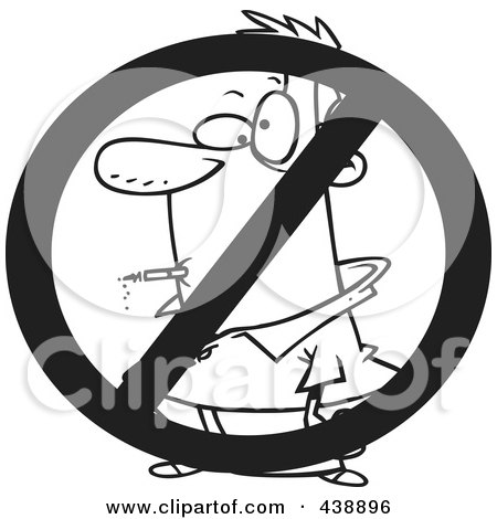 Royalty-Free (RF) Clip Art Illustration of a Cartoon Black And White Outline Design Of A No Smoking Sign by toonaday