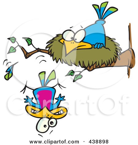 Royalty-Free (RF) Clip Art Illustration of a Cartoon Bird Falling Out Of The Nest by toonaday