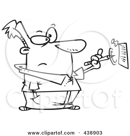 Royalty-Free (RF) Clip Art Illustration of a Cartoon Black And White Outline Design Of A Man Making A Notation by toonaday