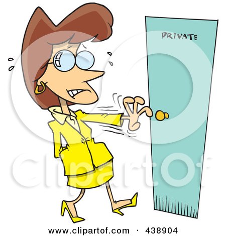 Royalty-Free (RF) Clip Art Illustration of a Cartoon Nervous Woman Opening A Private Door by toonaday