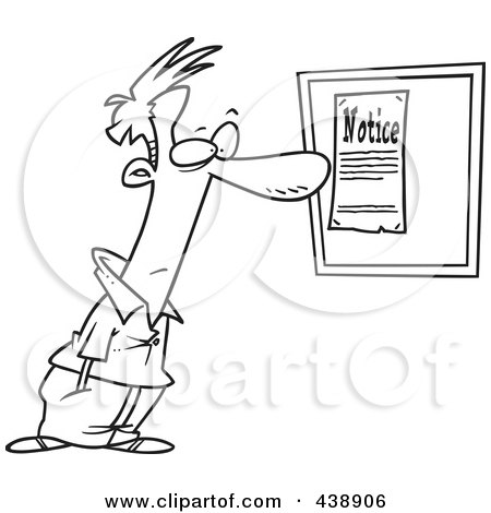 Royalty-Free (RF) Clip Art Illustration of a Cartoon Black And White Outline Design Of A Man Reading A Notice by toonaday