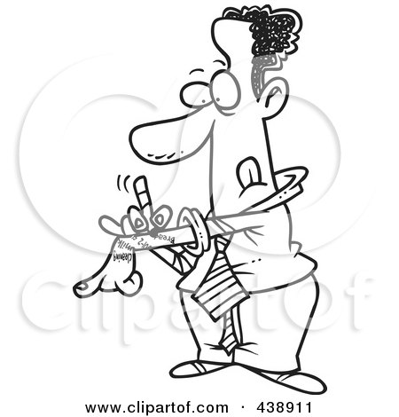 Royalty-Free (RF) Clip Art Illustration of a Cartoon Black And White Outline Design Of A Black Businessman Writing Notes On His Arm by toonaday