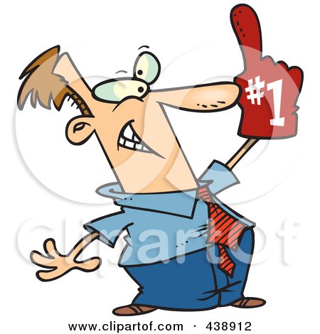 Royalty-Free (RF) Clip Art Illustration of a Cartoon Businessman Wearing A Number One Glove by toonaday