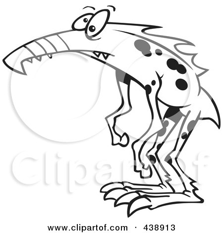 Royalty-Free (RF) Clip Art Illustration of a Cartoon Black And White Outline Design Of A Weird Monster by toonaday