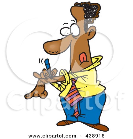 Royalty-Free (RF) Clip Art Illustration of a Cartoon Black Businessman Writing Notes On His Arm by toonaday