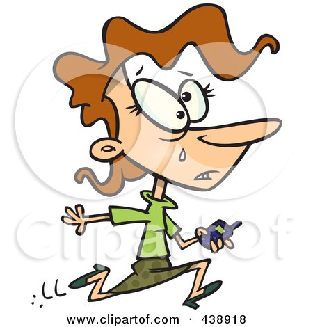 Royalty-Free (RF) Clip Art Illustration of a Cartoon Businesswoman Running To Get Bars On Her Phone by toonaday