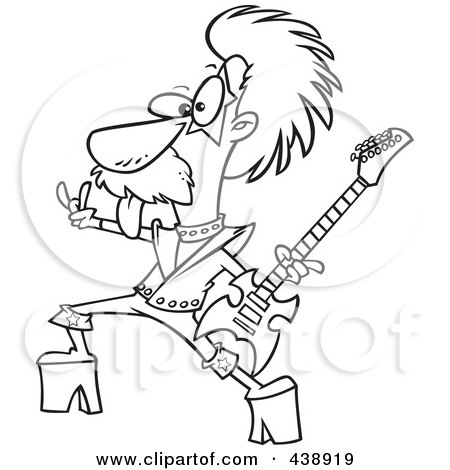Royalty-Free (RF) Clip Art Illustration of a Cartoon Black And White Outline Design Of A Nerdy Guitarist by toonaday
