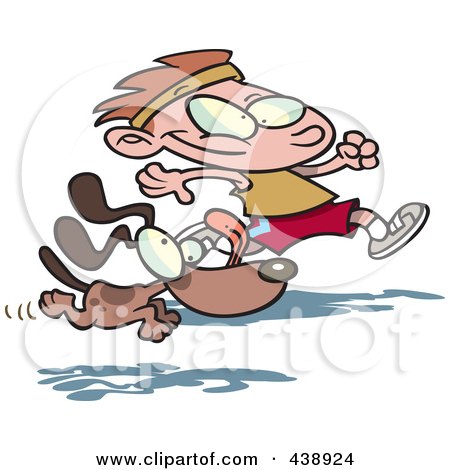 Royalty-Free (RF) Clip Art Illustration of a Cartoon Dog Running With A Boy by toonaday