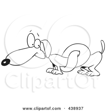 Royalty-Free (RF) Clip Art Illustration of a Cartoon Black And White Outline Design Of A Knotted Wiener Dog by toonaday