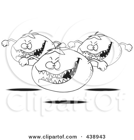 Royalty-Free (RF) Clip Art Illustration of a Cartoon Black And White Outline Design Of Monster Tomatoes by toonaday