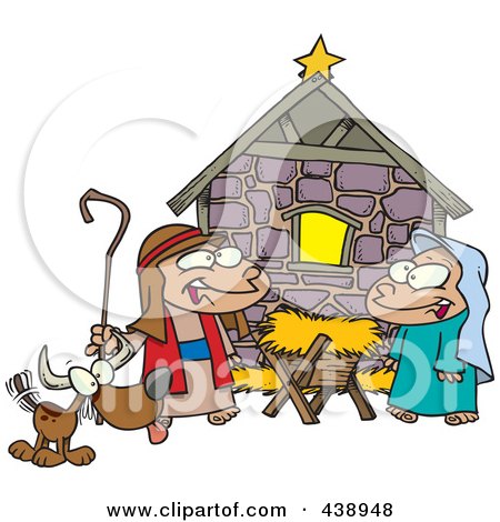 Royalty-Free (RF) Clip Art Illustration of Cartoon Children Acting Out A Nativity Scene by toonaday