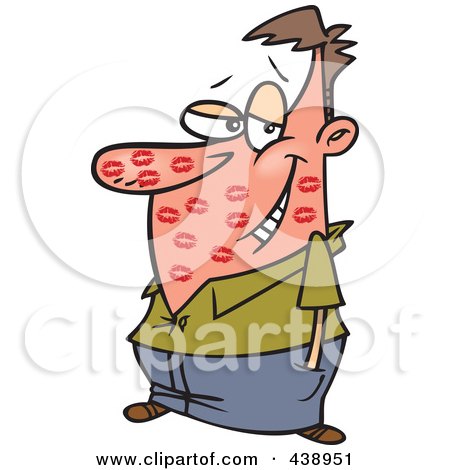 Royalty-Free (RF) Clip Art Illustration of a Cartoon Man Covered In Lipstick Kisses by toonaday
