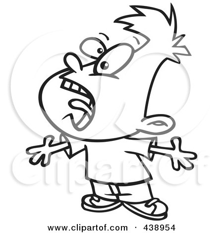 Royalty-Free (RF) Clip Art Illustration of a Cartoon Black And White Outline Design Of A Boy Yelling by toonaday