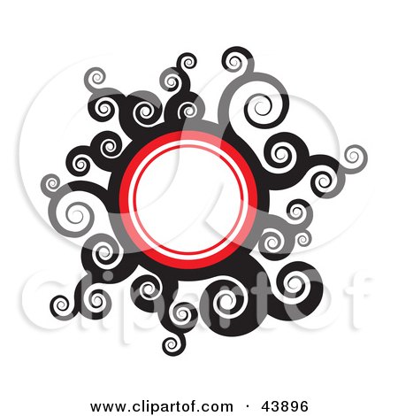 Clipart Illustration of a Red, White And Black Circle With Swirls And Blank Space by Arena Creative