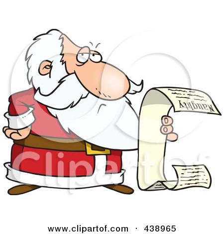 Royalty-Free (RF) Clip Art Illustration of a Cartoon Santa Reading His Naughty List by toonaday