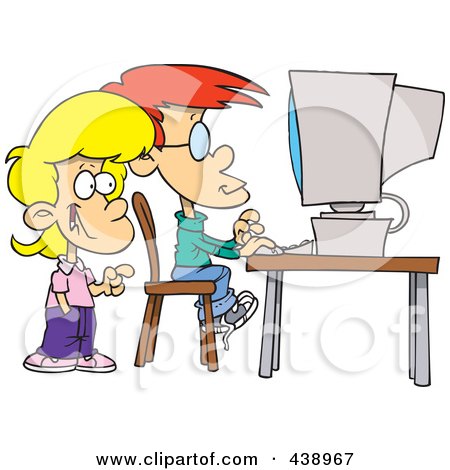 Royalty-Free (RF) Clip Art Illustration of Cartoon School Children Using A Computer by toonaday