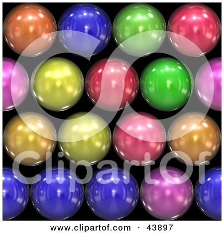 Clipart Illustration of a Background Of Rainbow Colored Shiny Orbs On Black by Arena Creative