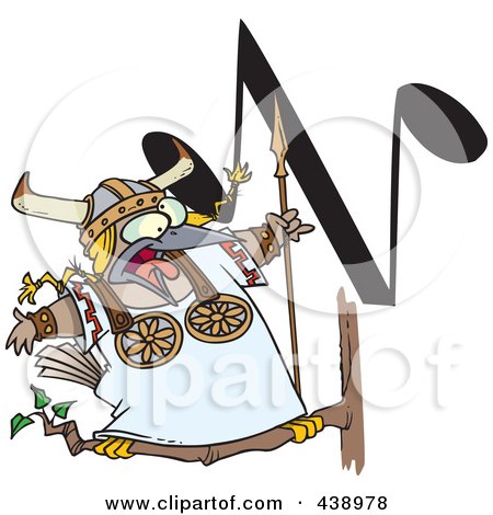 Royalty-Free (RF) Clip Art Illustration of a Cartoon Singing Viking Bird With An N Music Note by toonaday