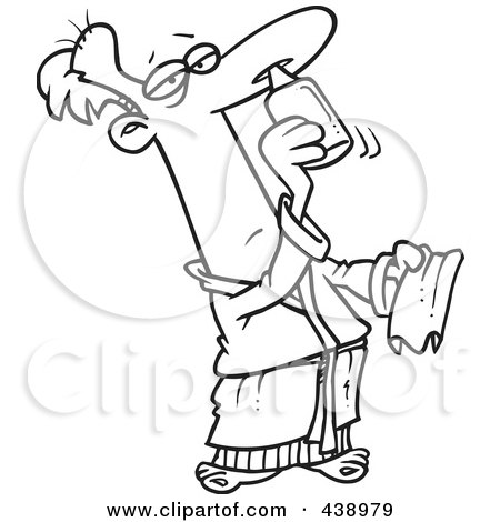 Royalty-Free (RF) Clip Art Illustration of a Cartoon Black And White Outline Design Of A Man Squirting Nasal Medicine In His Nose by toonaday