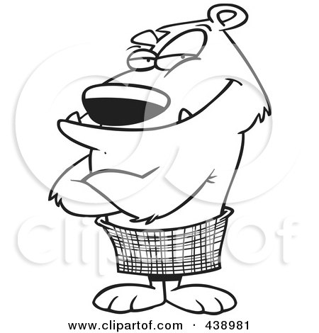 Royalty-Free (RF) Clip Art Illustration of a Cartoon Black And White Outline Design Of A Bear In A Kilt by toonaday