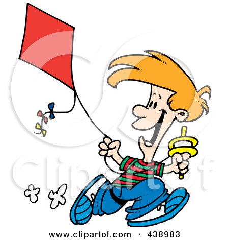 Royalty-Free (RF) Clip Art Illustration of a Cartoon Boy Flying A Kite - 3 by toonaday