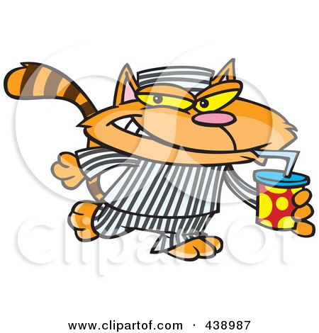 Royalty-Free (RF) Clip Art Illustration of a Cartoon Cat Con Drinking A Soda by toonaday