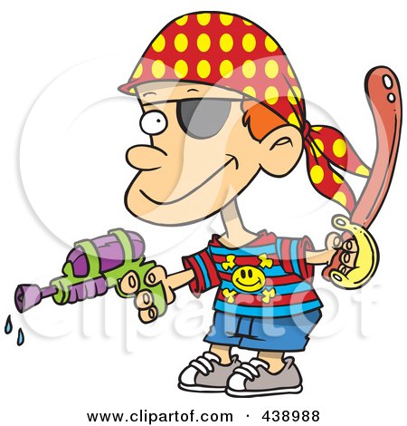 Royalty-Free (RF) Clip Art Illustration of a Cartoon Pirate Boy Shooting Water Gun by toonaday