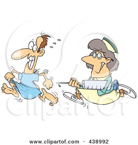 Royalty-Free (RF) Clip Art Illustration of a Cartoon Nurse Chasing A Patient With A Needle by toonaday