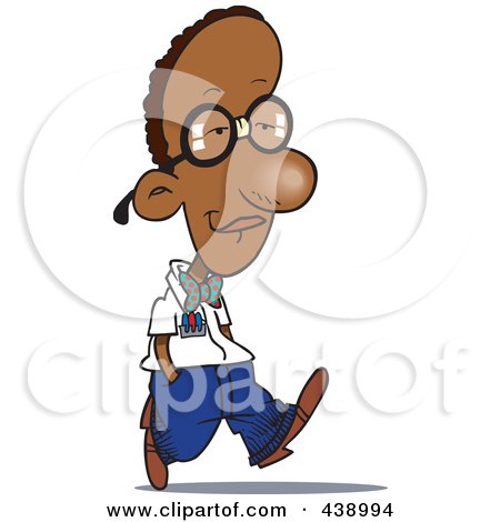 Royalty-Free (RF) Clip Art Illustration of a Cartoon Nerdy Black Boy Walking by toonaday