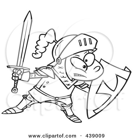 Royalty-Free (RF) Clip Art Illustration of a Cartoon Black And White Outline Design Of A Knight Boy by toonaday