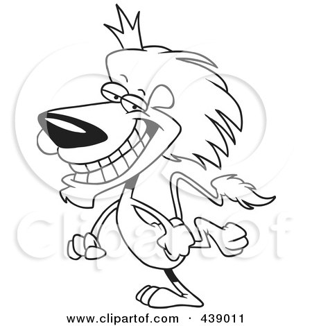 Royalty-Free (RF) Clip Art Illustration of a Cartoon Black And White Outline Design Of A Walking King Lion by toonaday