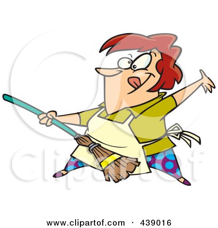 Royalty-Free (RF) Clip Art Illustration of a Cartoon Woman Rocking Out With A Broom by toonaday
