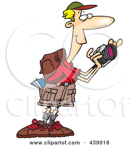 Royalty-Free (RF) Clip Art Illustration of a Cartoon Hiker Taking Nature Pictures by toonaday
