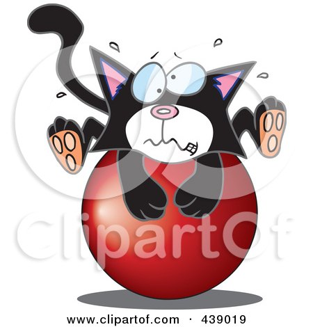 Royalty-Free (RF) Clip Art Illustration of a Cartoon Tuxedo Kitten On A Ball by toonaday