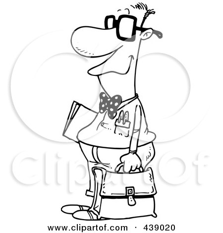 Royalty-Free (RF) Clip Art Illustration of a Cartoon Black And White Outline Design Of A Nerdy Salesman by toonaday