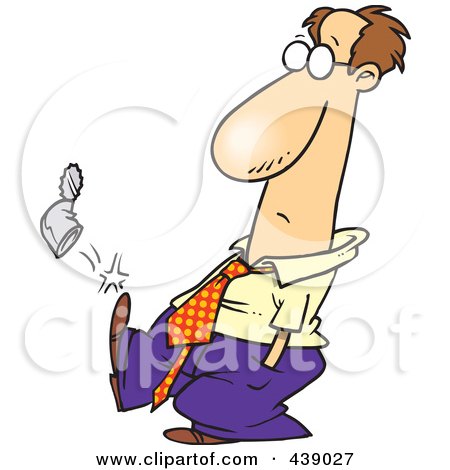 Royalty-Free (RF) Clip Art Illustration of a Cartoon Businessman Kicking A Can by toonaday