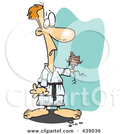 Royalty-Free (RF) Clip Art Illustration of a Cartoon Karate Man With His Hand Through A Wall by toonaday