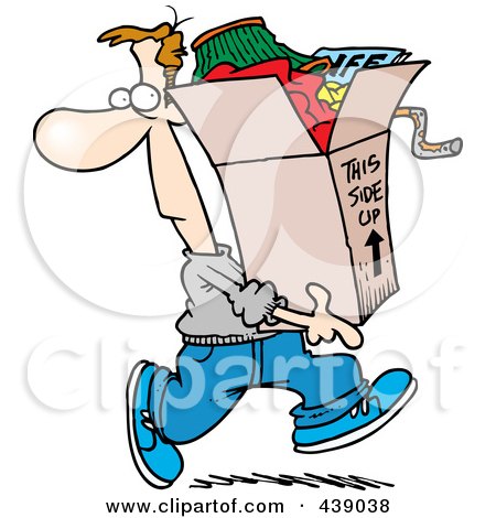 Royalty-Free (RF) Clip Art Illustration of a Cartoon Man Carrying A Box Of Junk by toonaday
