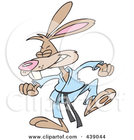 Royalty-Free (RF) Clip Art Illustration of a Cartoon Karate Rabbit Stomping by toonaday