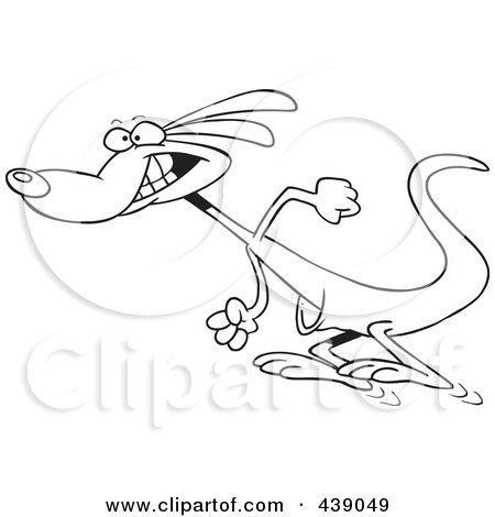 Royalty-Free (RF) Clip Art Illustration of a Cartoon Black And White Outline Design Of A Hopping Kangaroo by toonaday
