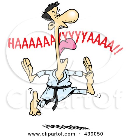 Royalty-Free (RF) Clip Art Illustration of a Cartoon Karate Man Screaming And Jumping by toonaday