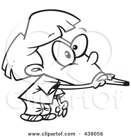 Royalty-Free (RF) Clip Art Illustration of a Cartoon Black And White Outline Design Of A Girl Blowing A Kazoo by toonaday